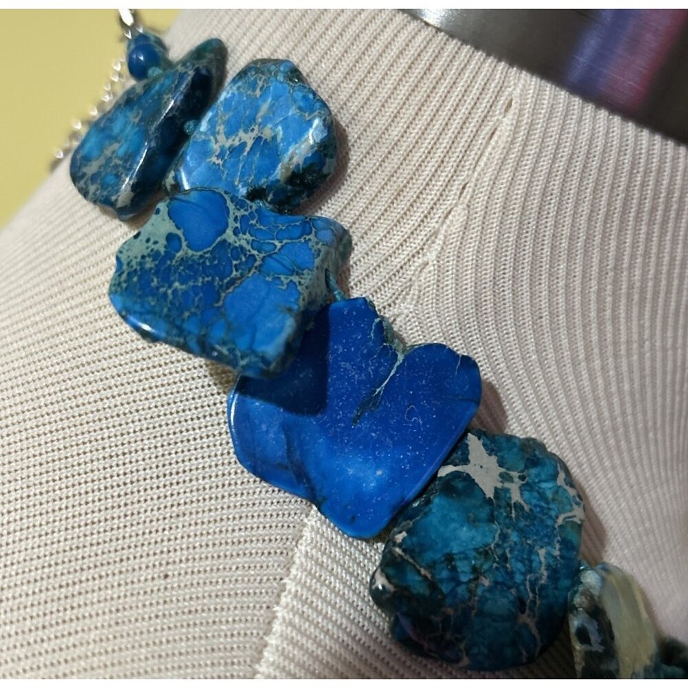 LUC Lucas Lameth Chunky Blue Jasper Necklace .925 Sterling Silver Heavy Boho - Picture 10 of 16